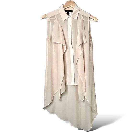 BCBG MAX AZRIA 100% Silk Bare Pink Kaley Sheer Sleeveless High Low Tunic Top XXS - Picture 3 of 11